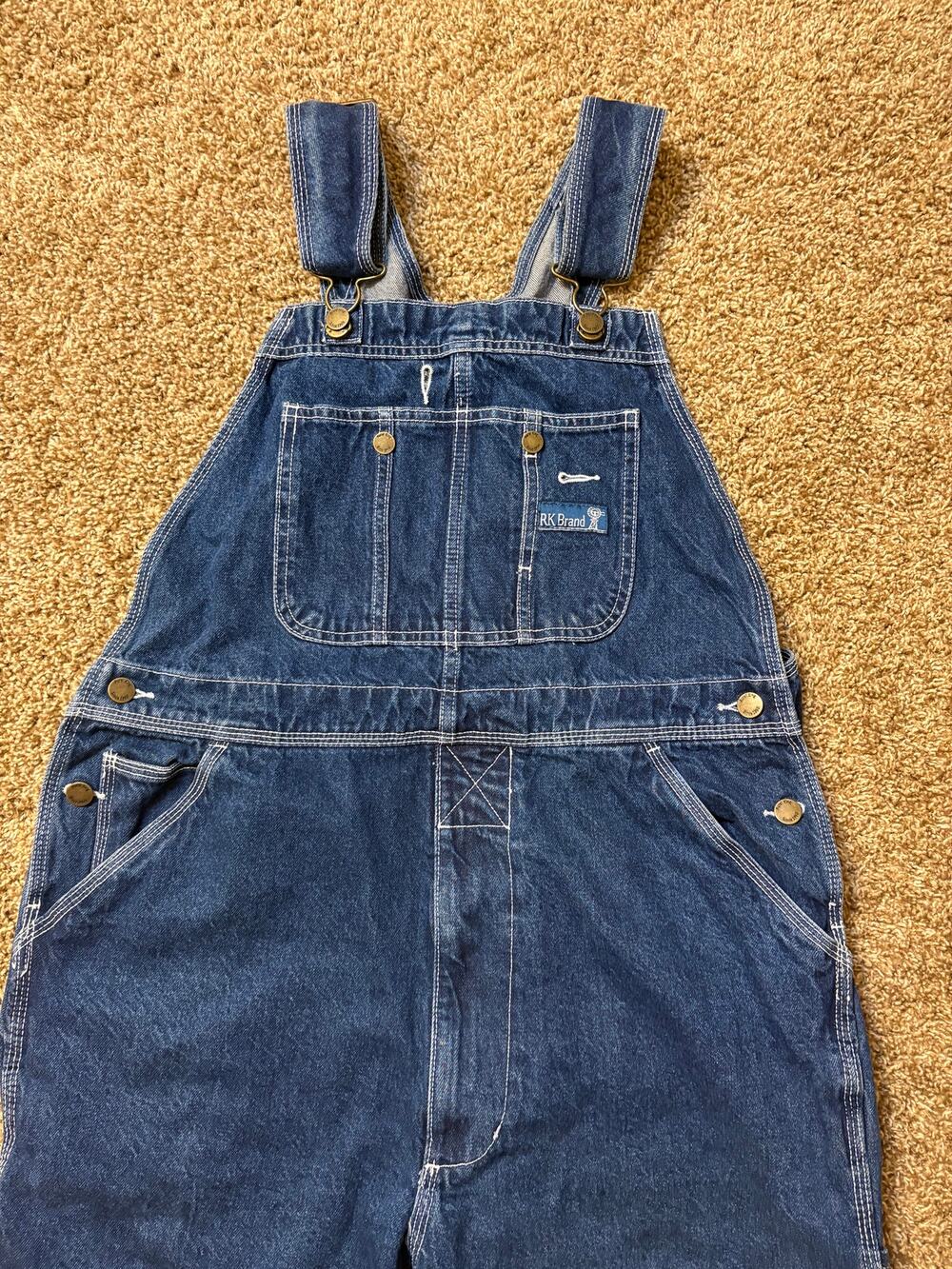 Vintage RK Brand Denim Bib Overalls Carpenter Workwear Mens Size 34x30